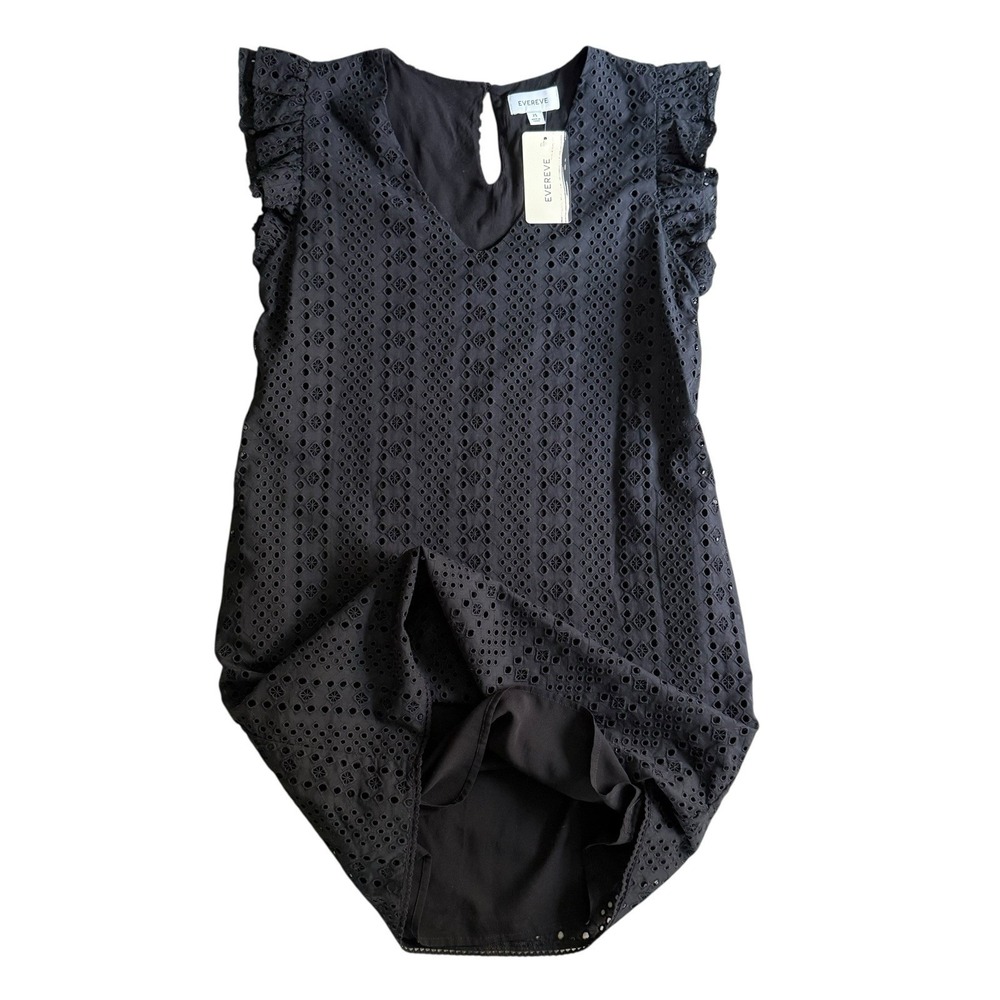 NWT Evereve Tinsley Black Eyelet Ruffle Sleeve Mini Dress LBD Size XS (US 2) - Picture 9 of 14